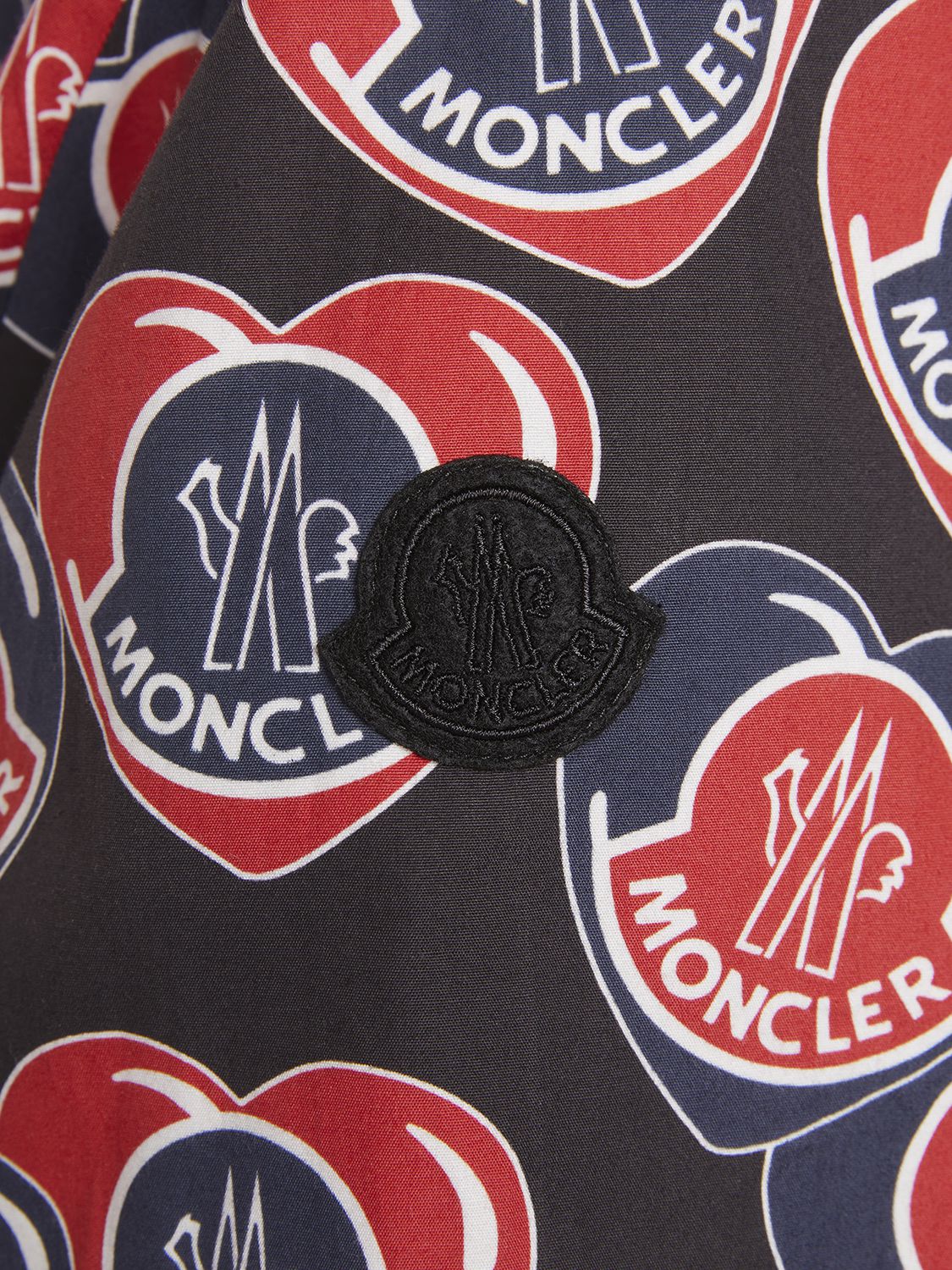 Shop Moncler Heart Printed Cotton Poplin Shirt In Black,multi
