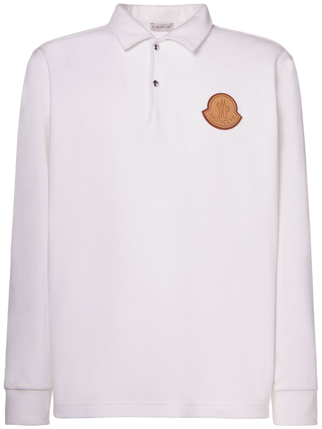 Moncler Logo Cotton Long Sleeve Polo Shirt In Silk White