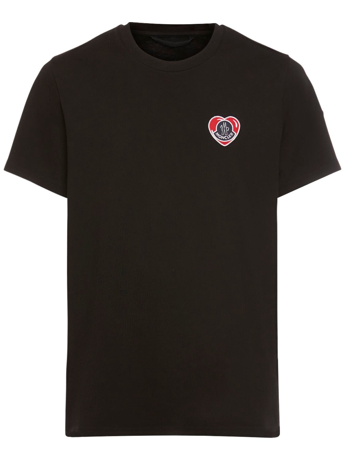 Shop Moncler Logo Patch Cotton Jersey T-shirt In Black