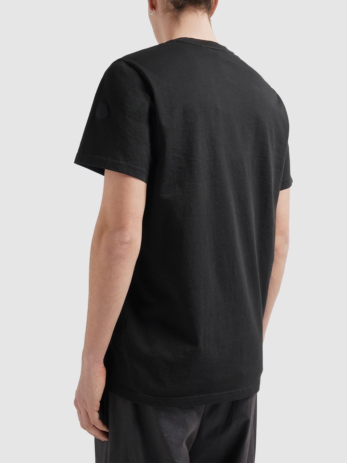 Shop Moncler Logo Patch Cotton Jersey T-shirt In Black