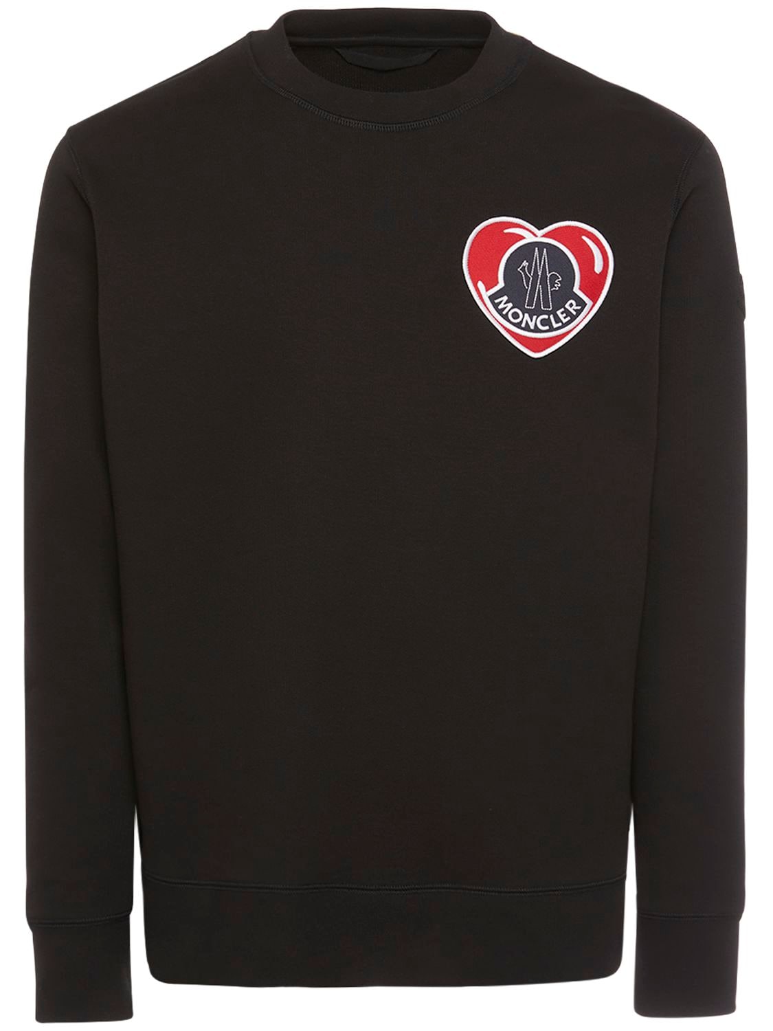 Moncler Heart Patch Cotton Sweatshirt In Black