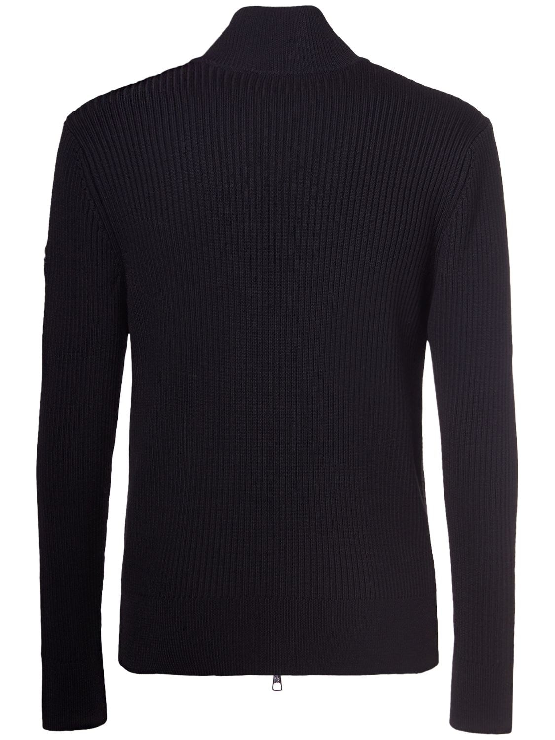 Shop Moncler Extrafine Wool Tricot Cardigan In Black