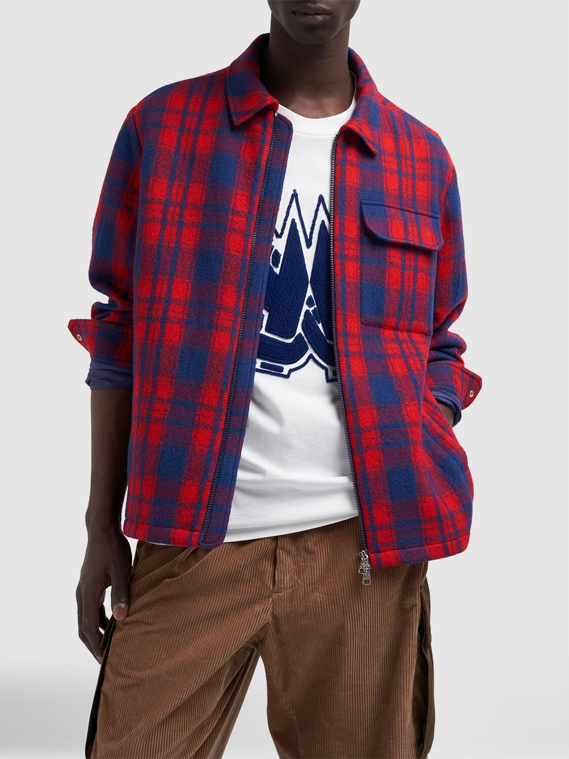 Shop Moncler Check Wool Shirt In Red,blue