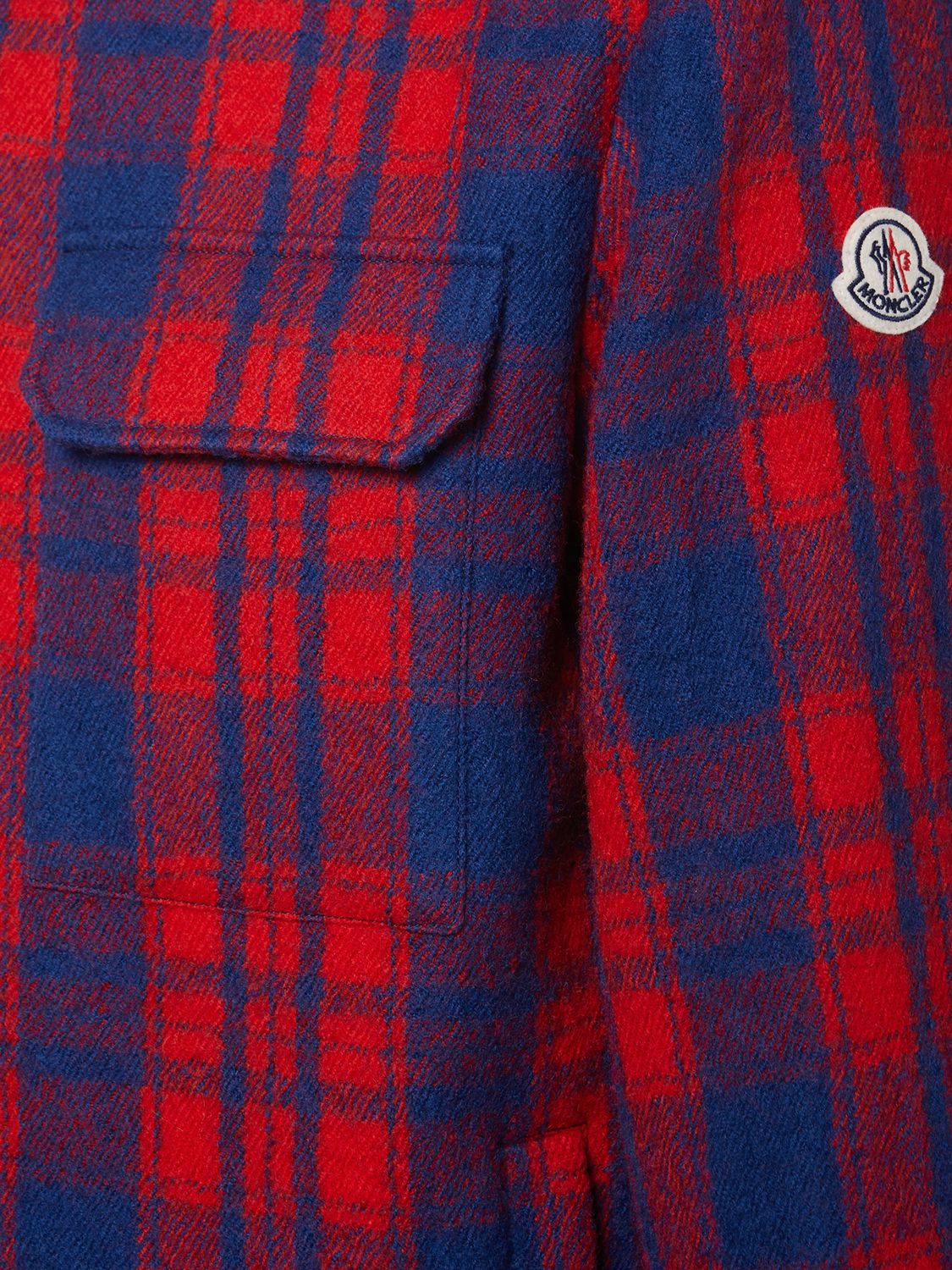Shop Moncler Check Wool Shirt In Red,blue