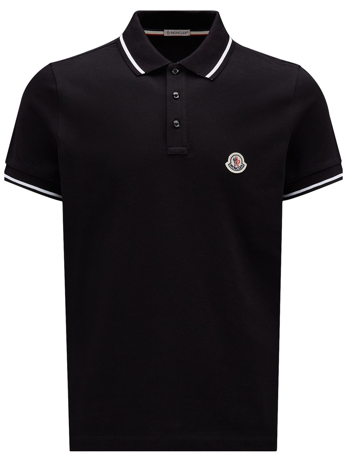Shop Moncler Logo Cotton Polo Shirt In Black