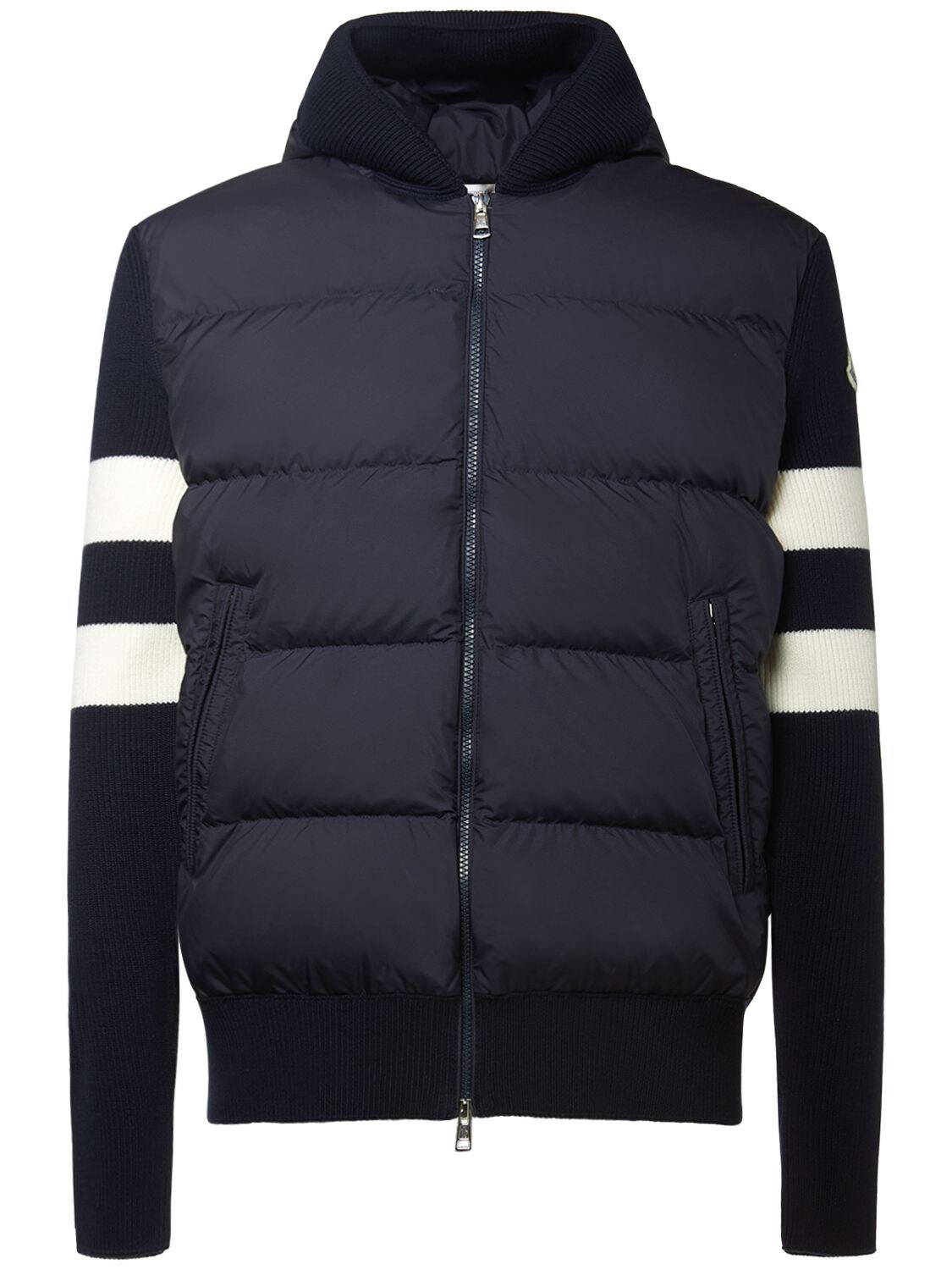 Moncler Extrafine Wool & Tech Cardigan In Blue