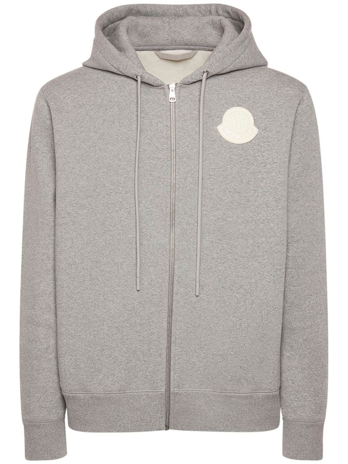Moncler Brushed Cotton Zip-up Sweatshirt In Light Grey
