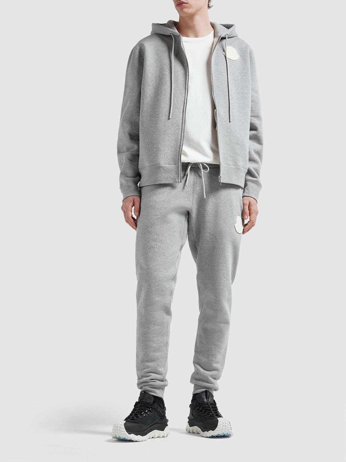 Shop Moncler Brushed Cotton Zip-up Sweatshirt In Light Grey