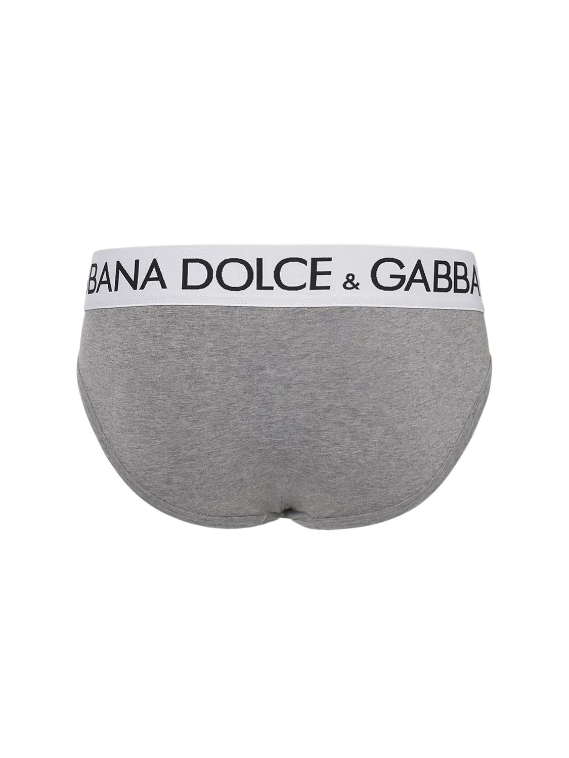 Shop Dolce & Gabbana Logo Cotton Briefs In Heather Grey