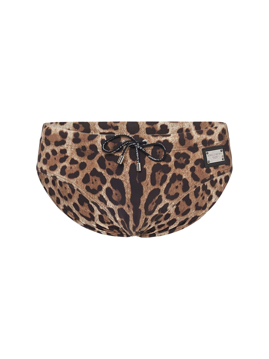 Dolce & Gabbana Animalier Logo Plaque Swim Briefs In Leopard