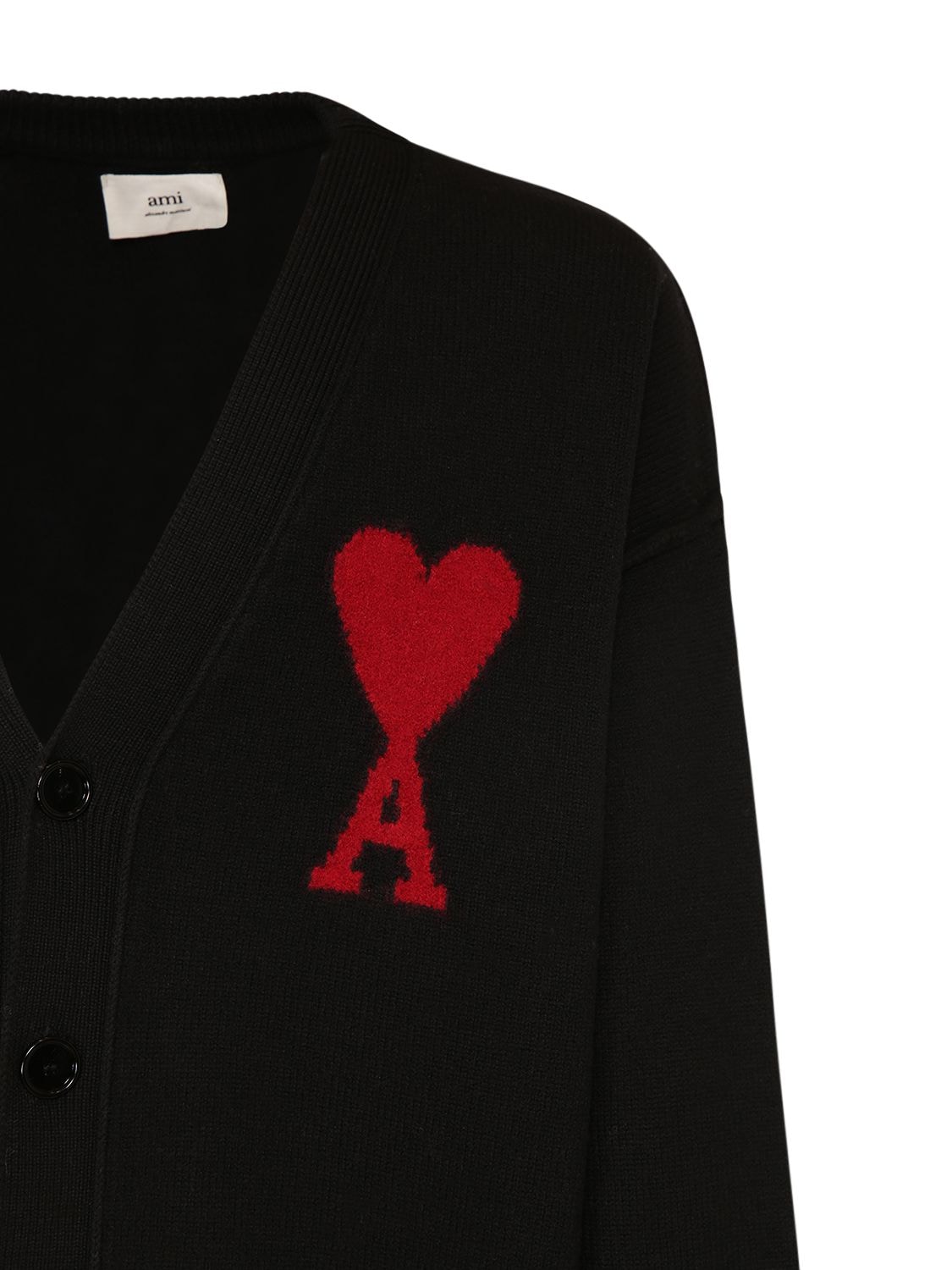 Shop Ami Alexandre Mattiussi Logo Wool Knit Cardigan In Black