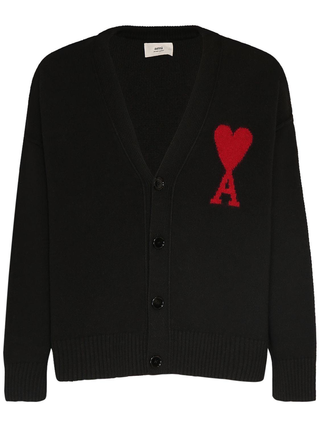 AMI ALEXANDRE MATTIUSSI LOGO WOOL KNIT CARDIGAN 