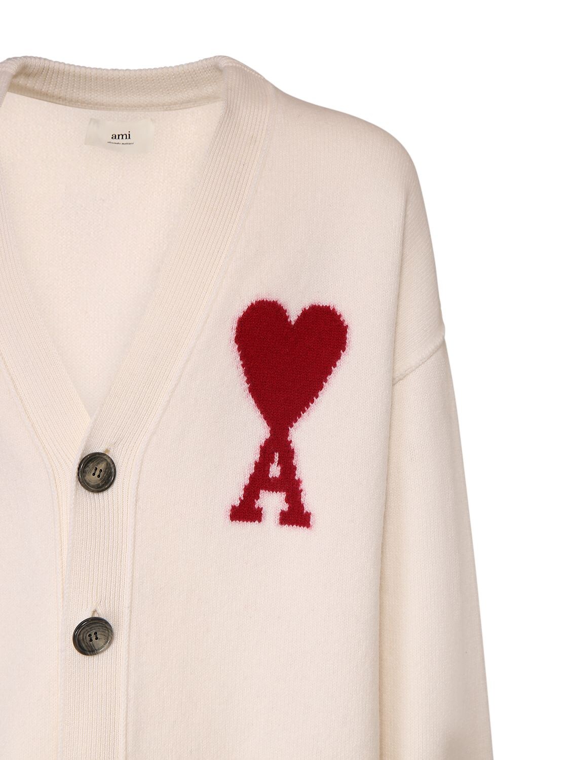 Shop Ami Alexandre Mattiussi Logo Wool Knit Cardigan In Off White
