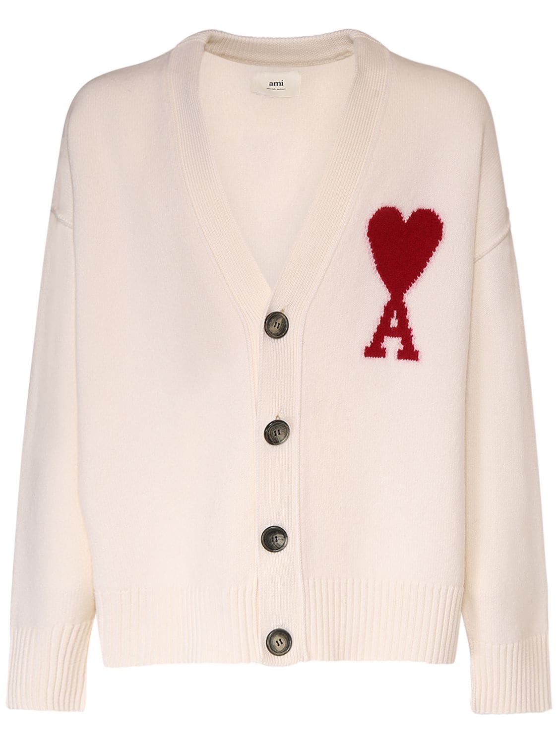 Ami Alexandre Mattiussi Logo Wool Knit Cardigan In Off White
