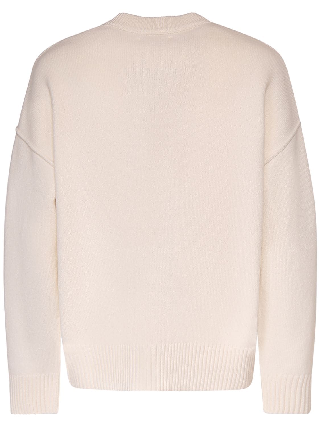 Shop Ami Alexandre Mattiussi Logo Wool Knit Crewneck Sweater In Off White