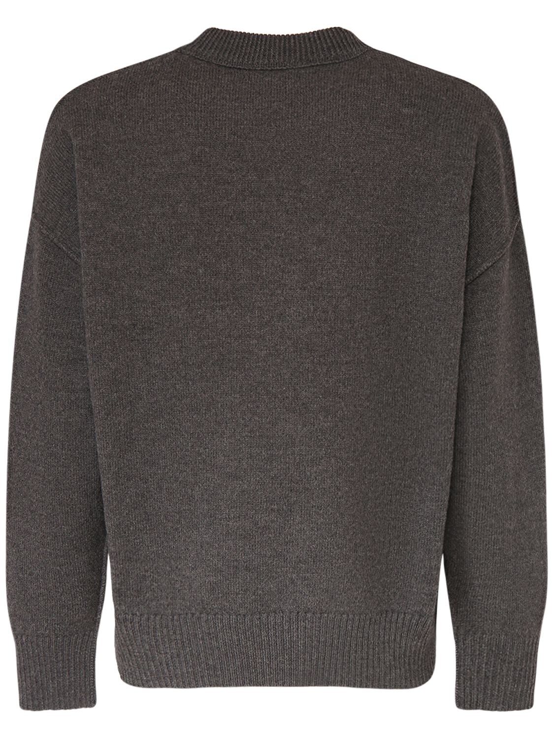 Shop Ami Alexandre Mattiussi Logo Wool Knit Crewneck Sweater In Heather Grey