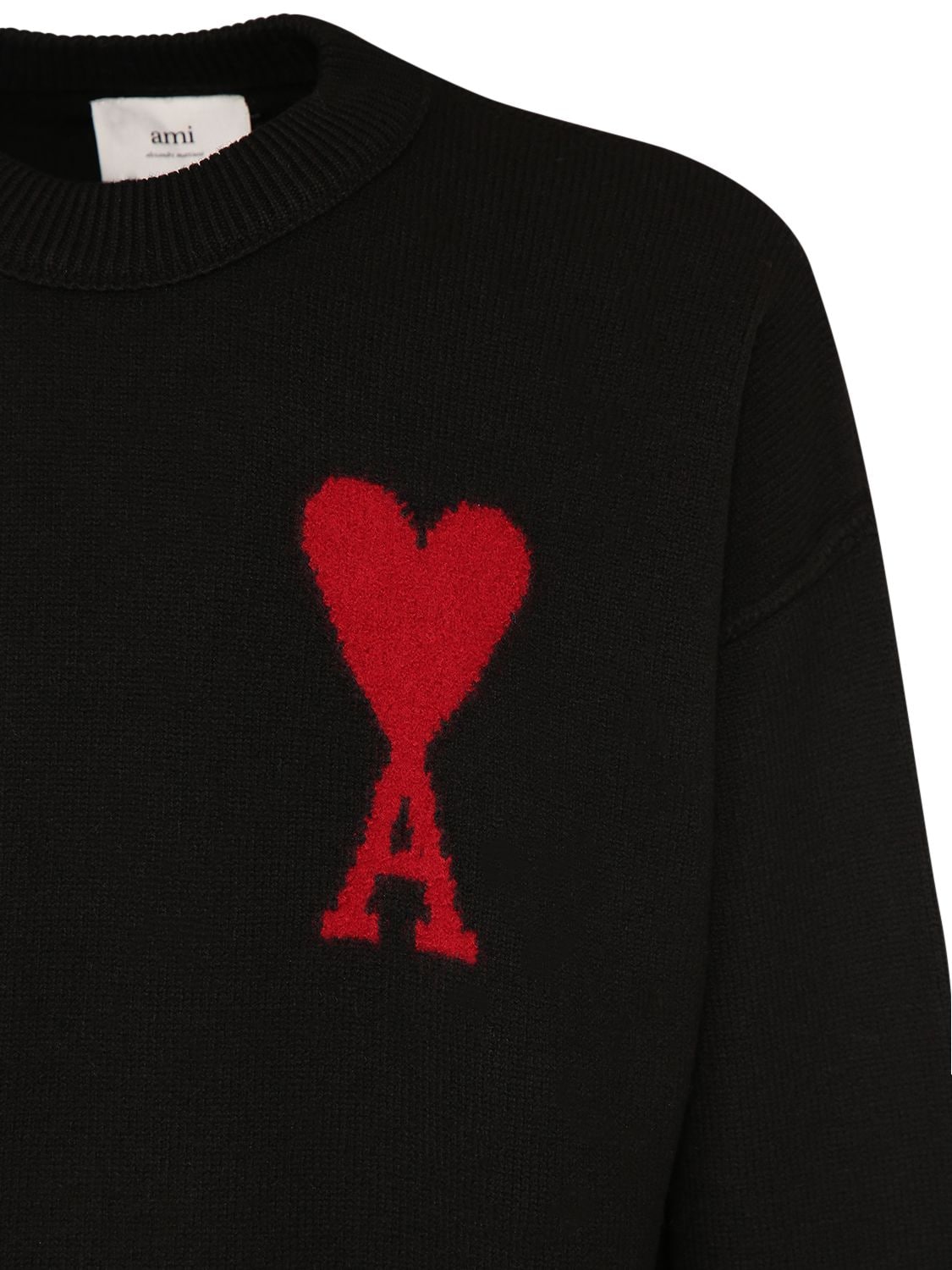 Shop Ami Alexandre Mattiussi Logo Wool Knit Crewneck Sweater In Black