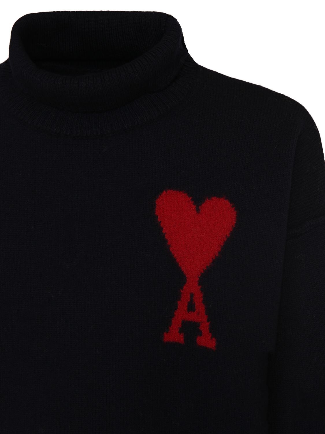 Shop Ami Alexandre Mattiussi Logo Wool Turtleneck Sweater In Black