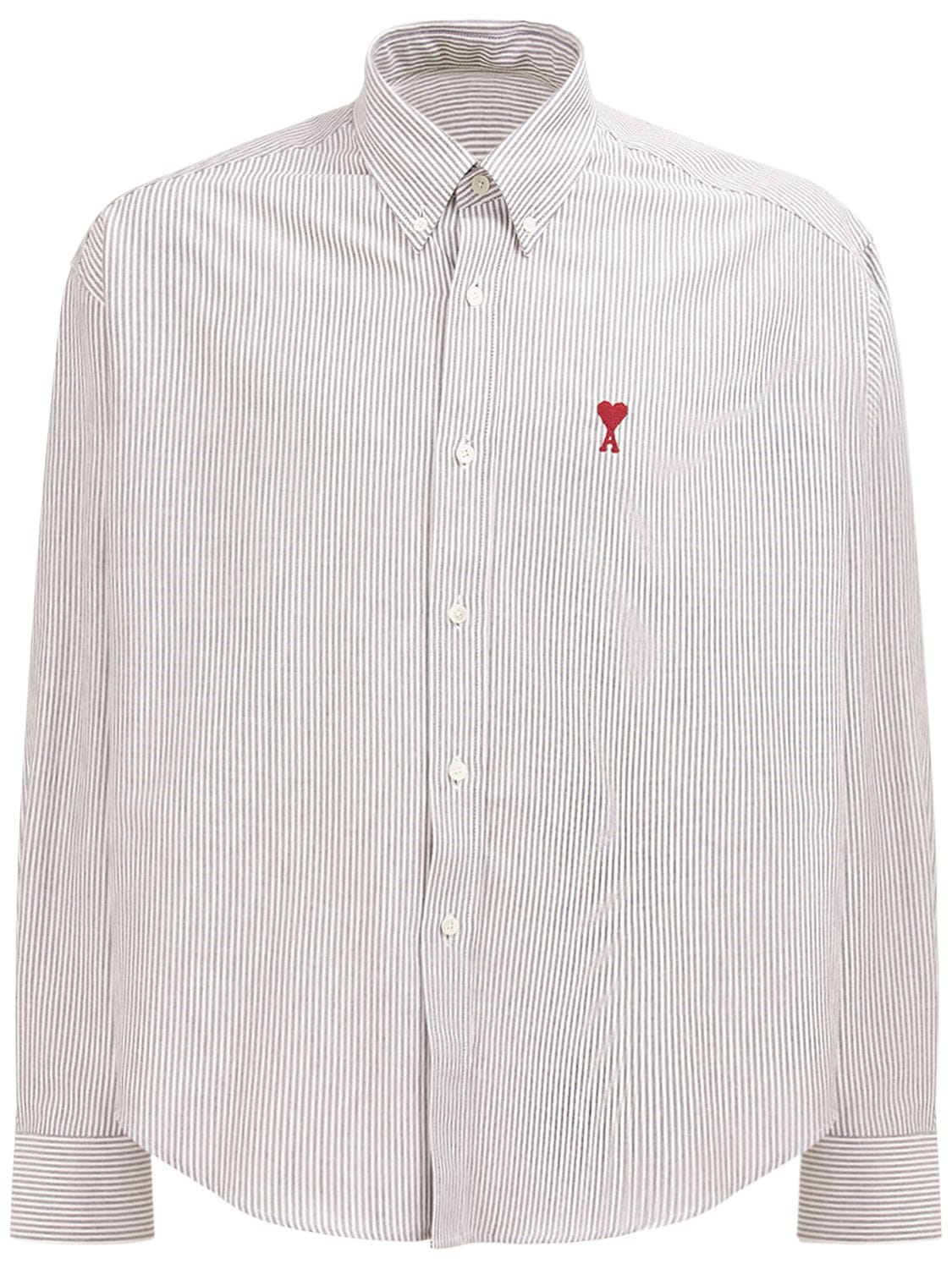 Ami Alexandre Mattiussi Logo Striped Cotton Boxy Shirt In Black,white