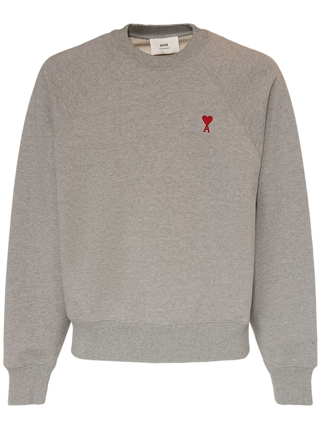 Shop Ami Alexandre Mattiussi Logo Cotton Crewneck Sweatshirt In Heather Grey