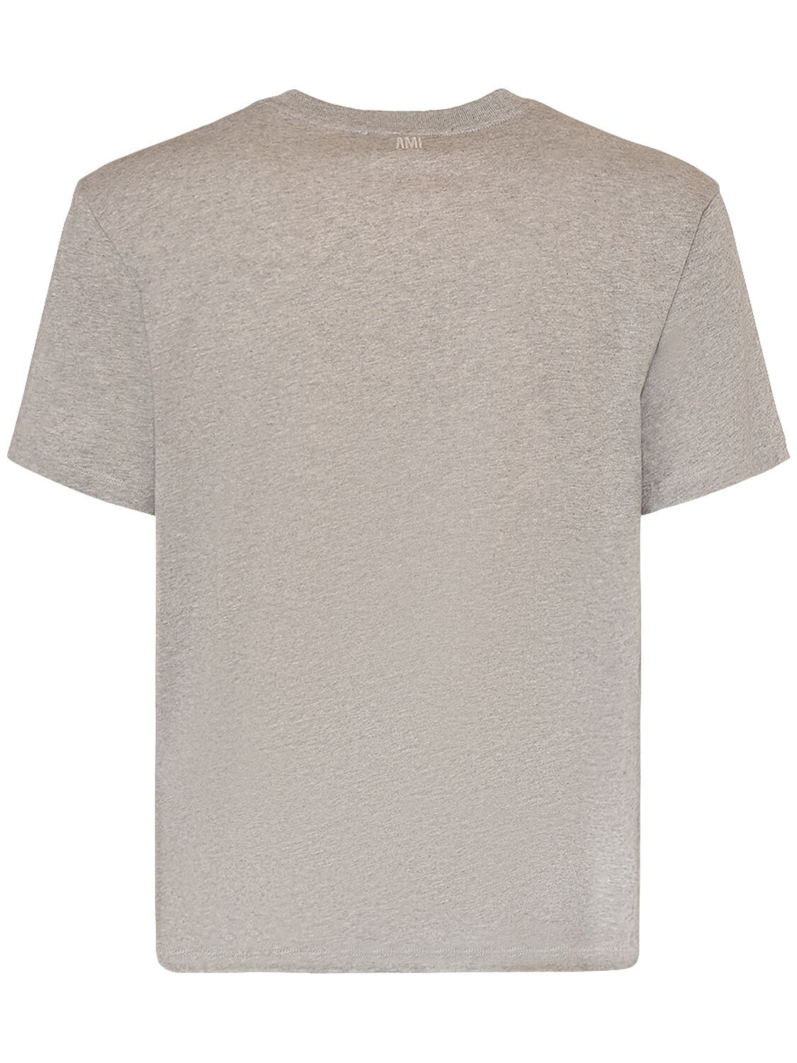 Shop Ami Alexandre Mattiussi Logo Cotton T-shirt In Heather Grey