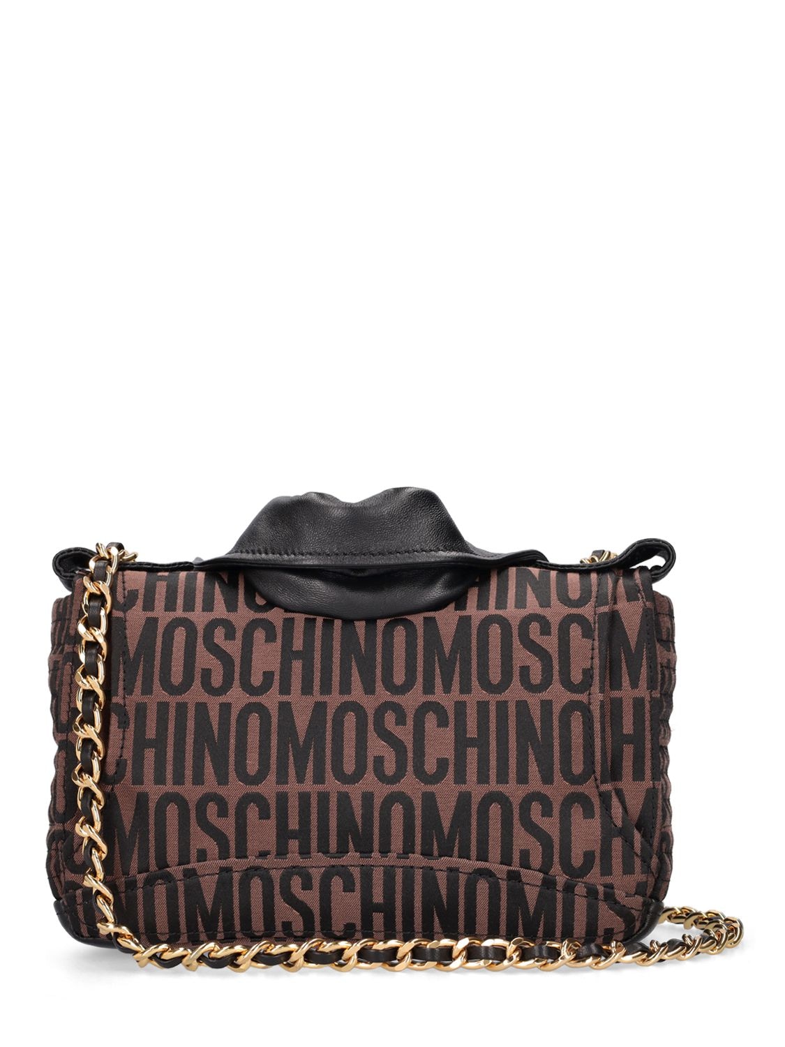 Shop Moschino Biker Logo Jacquard Shoulder Bag In Brown