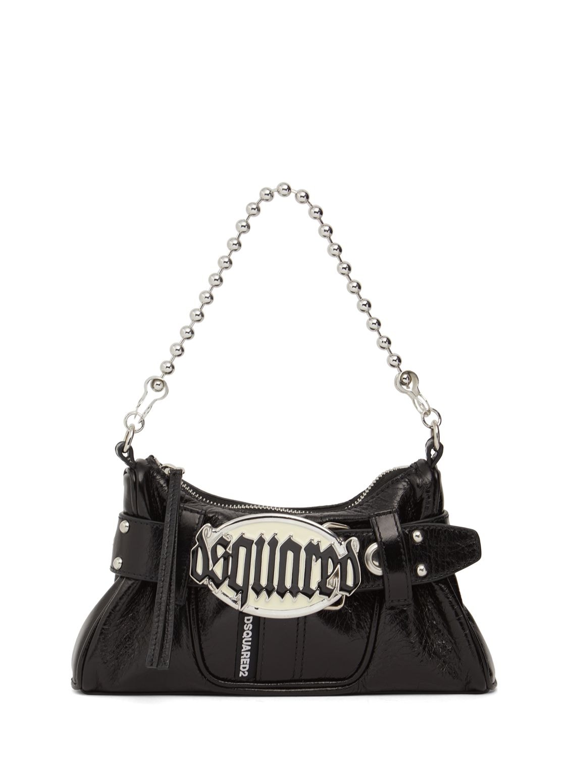 Gothic Belted Leather Shoulder Bag In Black