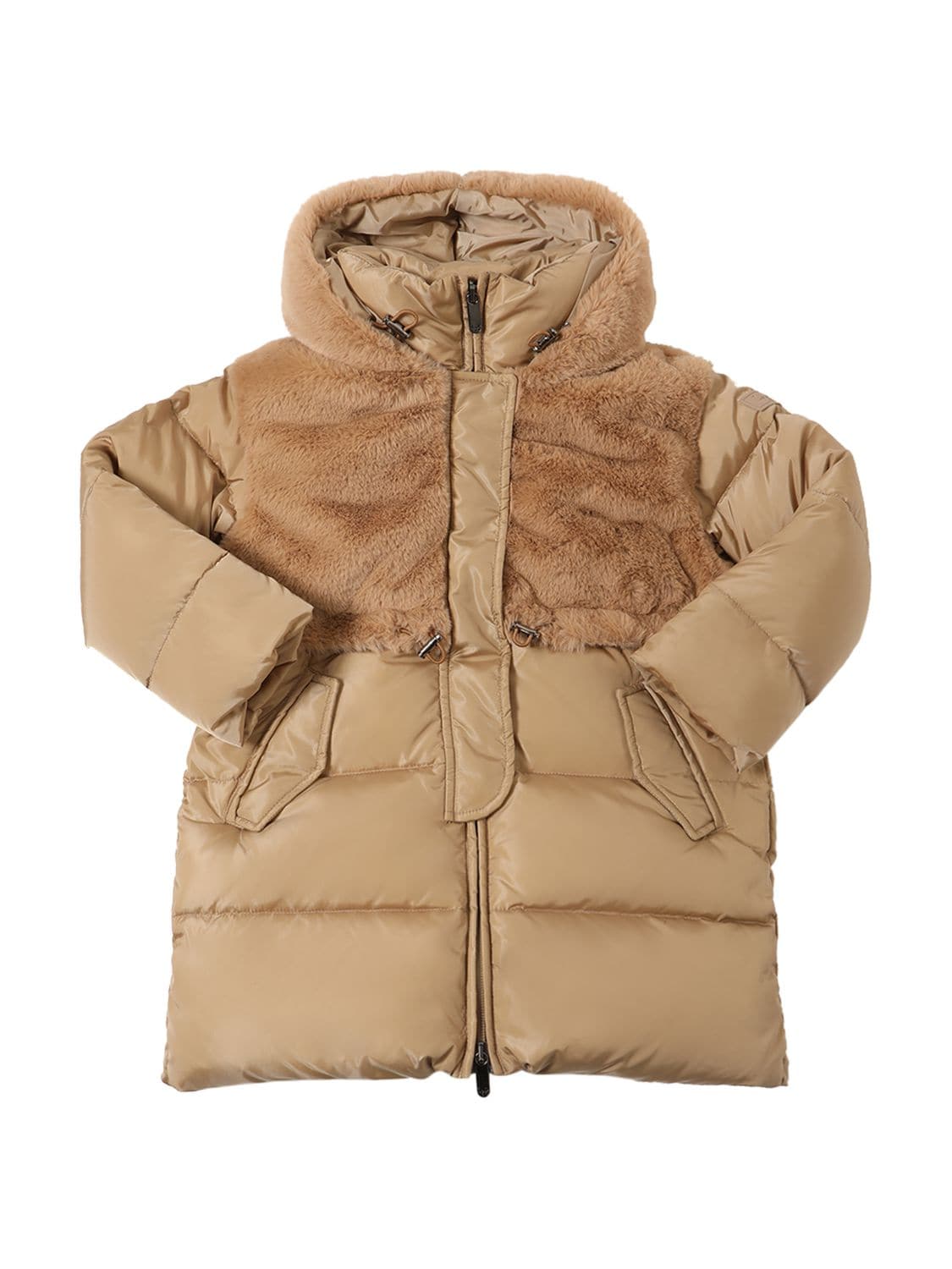 Nylon Down Jacket W/faux Fur – KIDS-GIRLS > CLOTHING > DOWN JACKETS