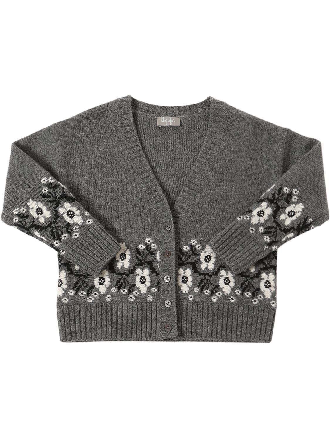 IL GUFO INTARSIA WOOL KNIT CARDIGAN