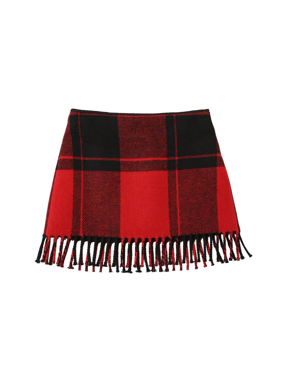 Il Gufo Kids' Check Print Wool Blend Skirt W/fringes In Red,black
