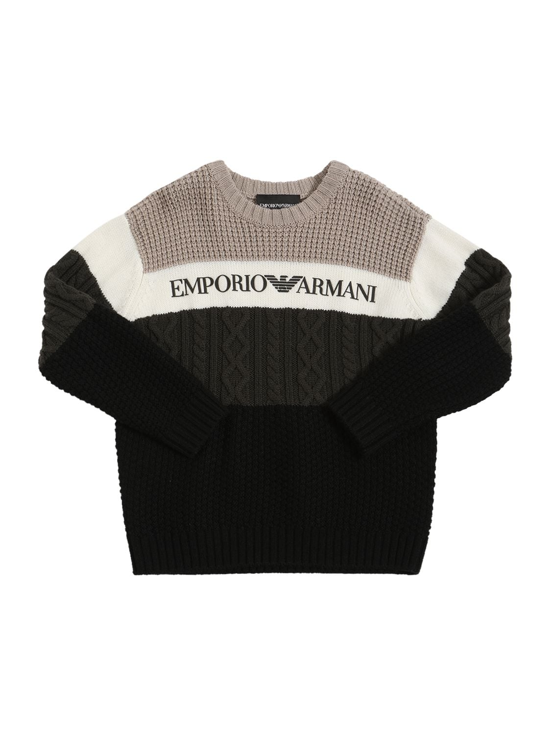 Emporio Armani Kids' Striped Wool Blend Sweater W/logo In Multicolor