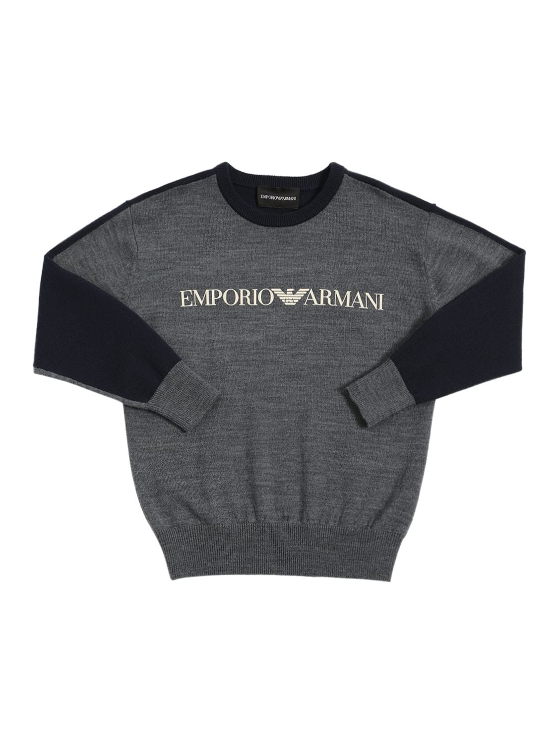 Emporio Armani Kids' Wool Blend Sweater W/logo In Grey,blue
