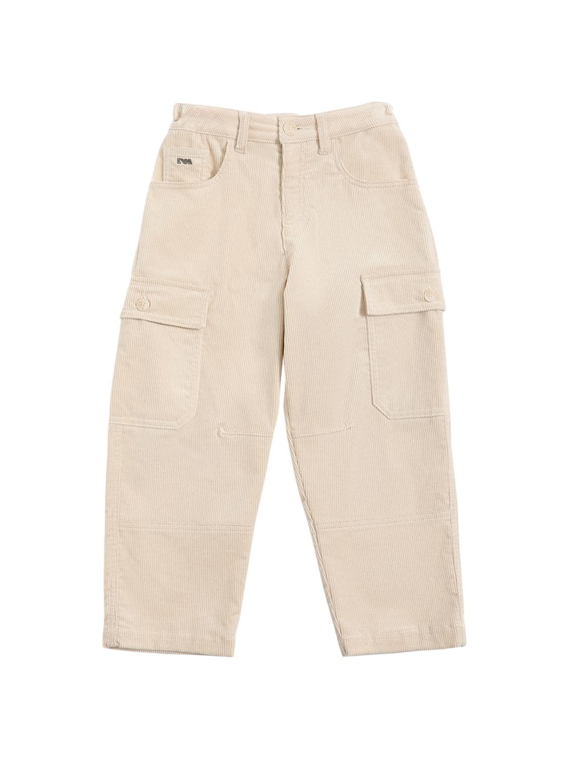 Emporio Armani Kids' Cotton Corduroy Cargo Pants In Beige