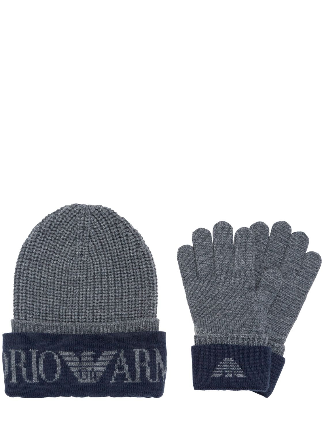 Emporio Armani Babies' Wool Blend Knit Beanie & Gloves In Grey