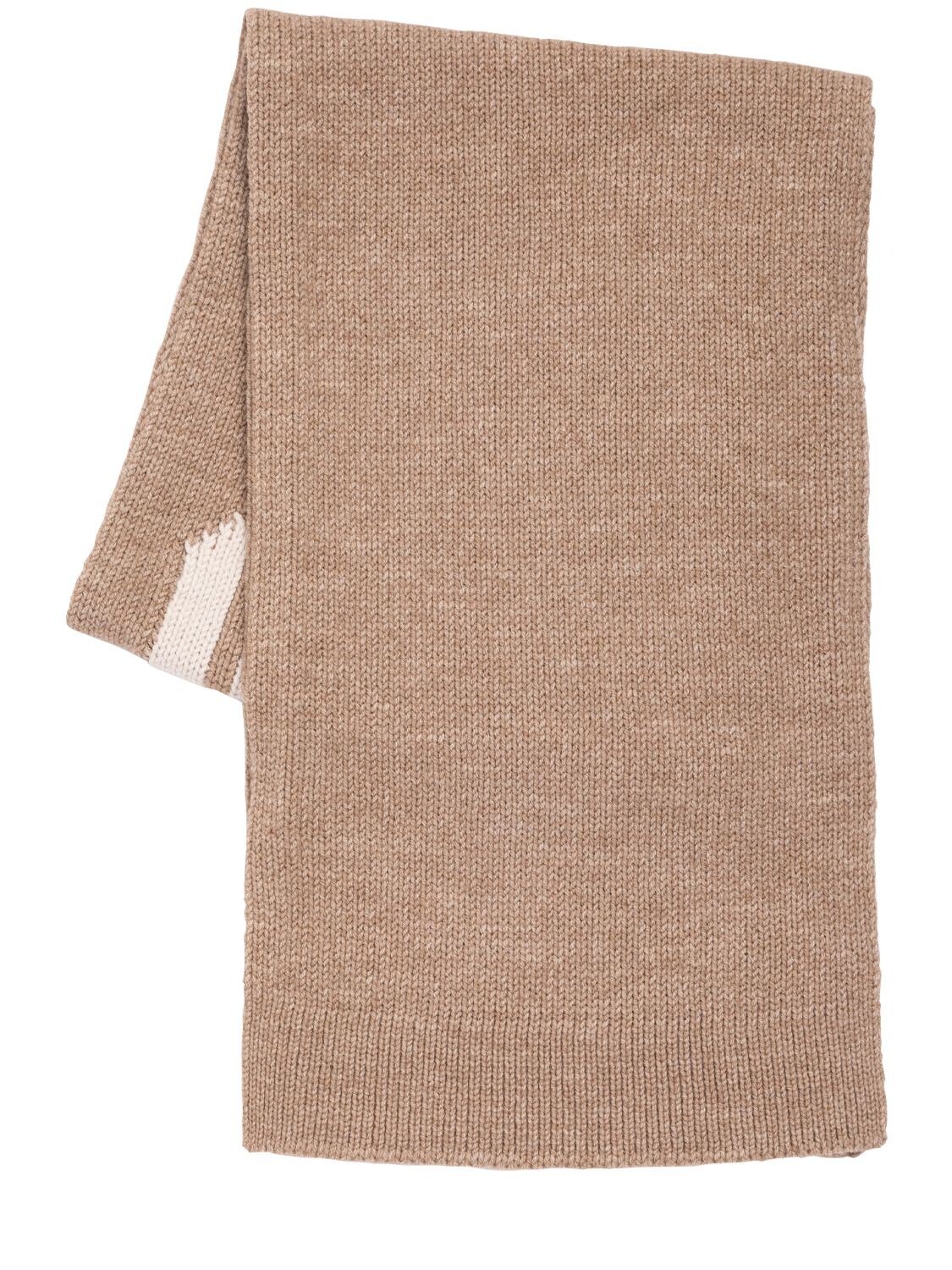 Shop Emporio Armani Wool Blend Knit Scarf & Beanie W/logo In Beige