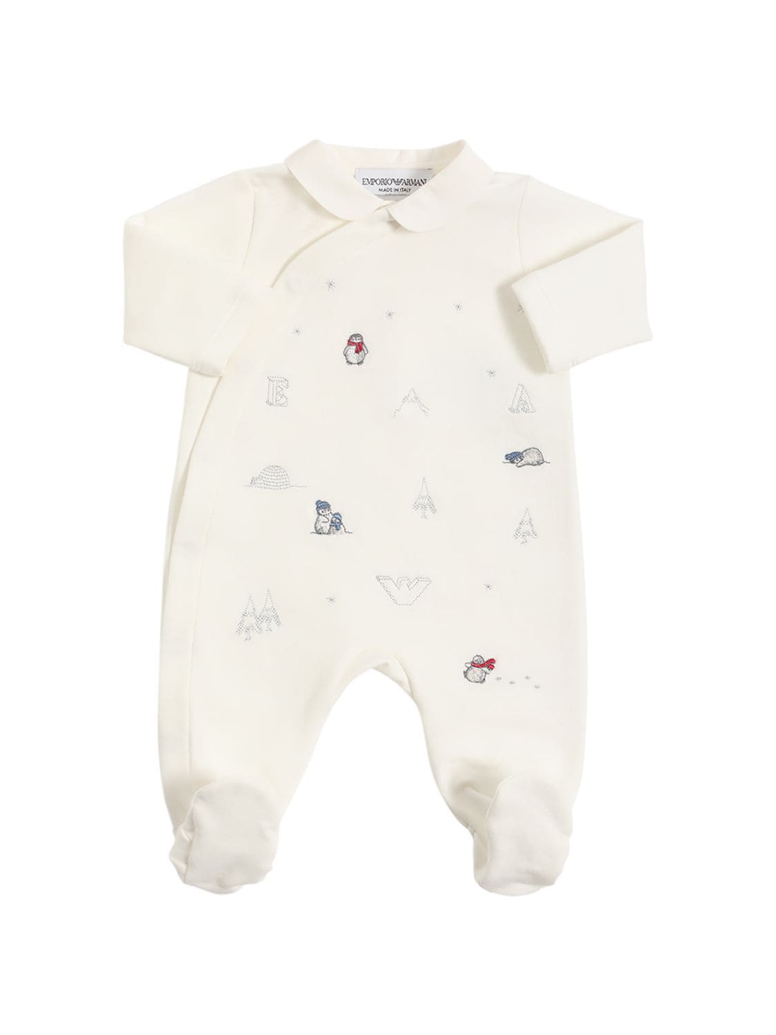 Cotton Romper W/embroidered Details – KIDS-BOYS > CLOTHING > ROMPERS
