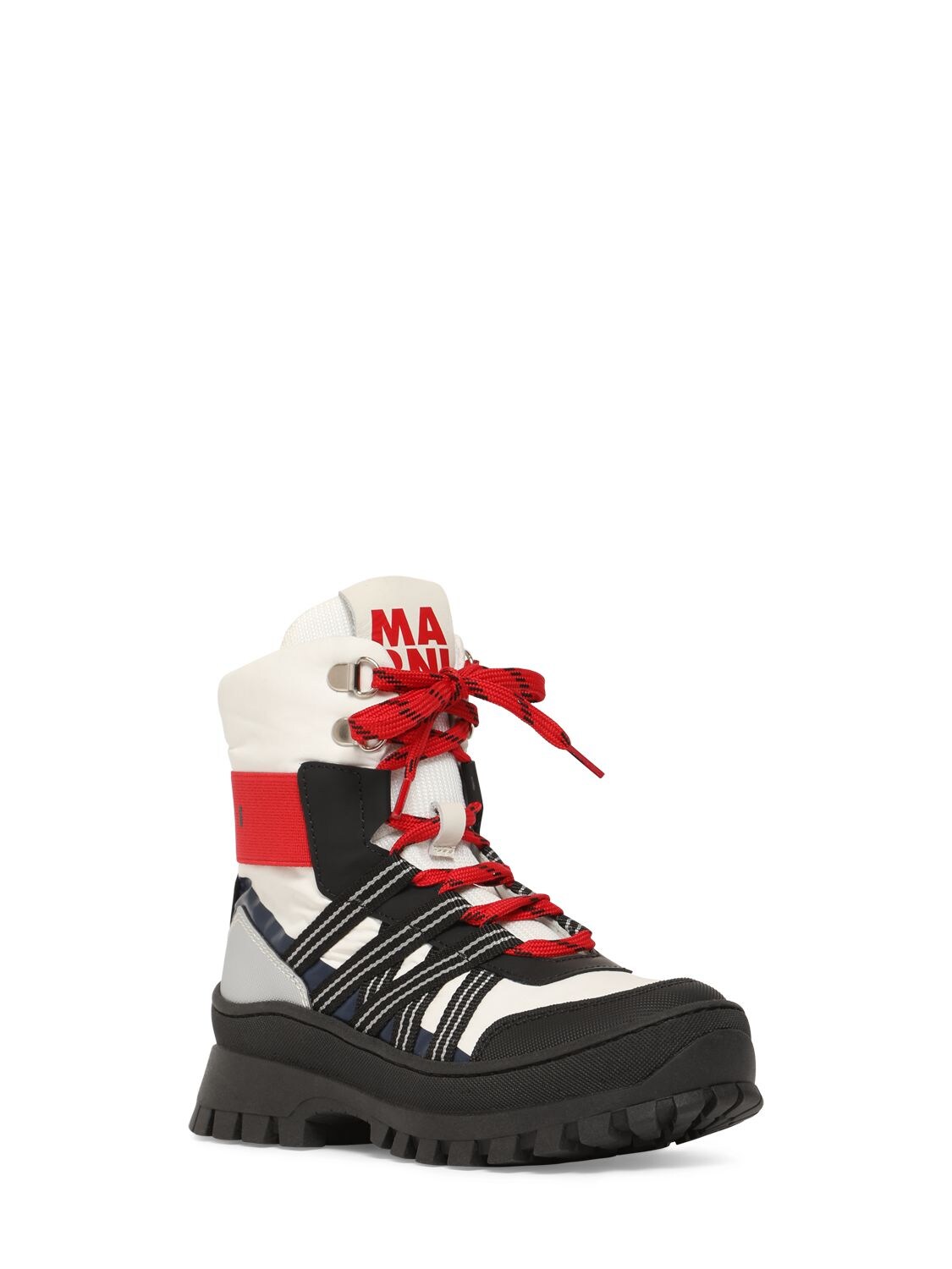 Shop Marni Junior Nylon & Leather Zip-up Hiking Boots In White,black