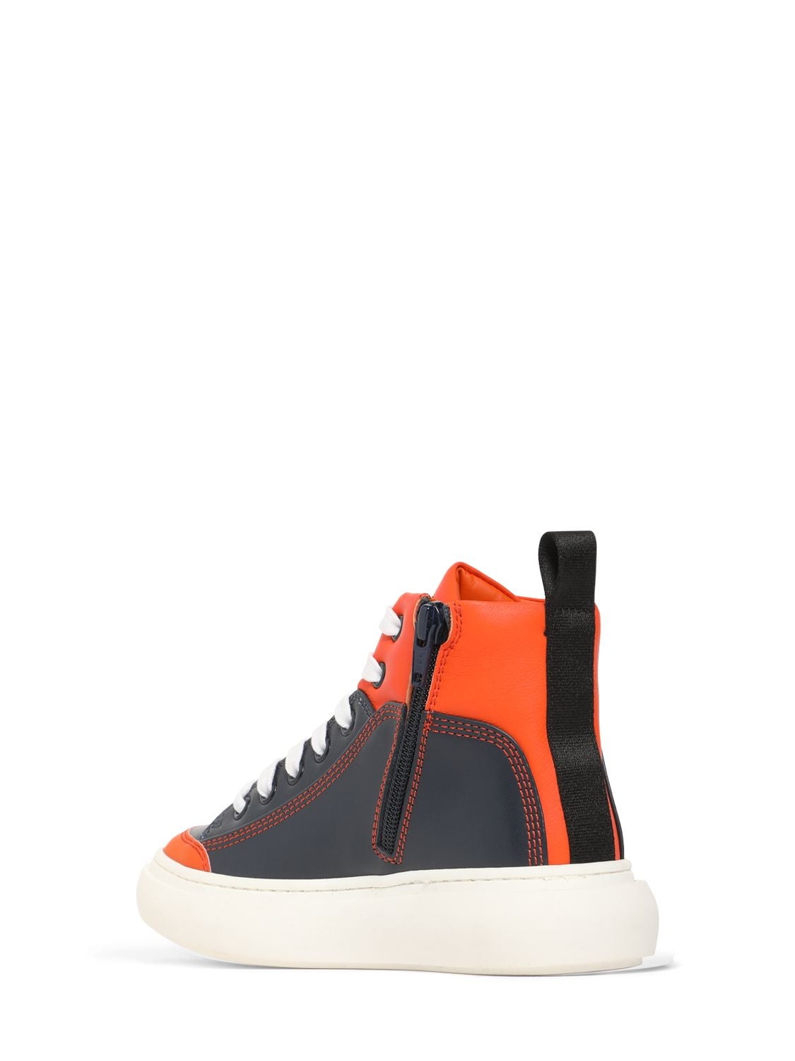 Shop Marni Junior Leather & Tech High Sneakers W/logo In Orange,black