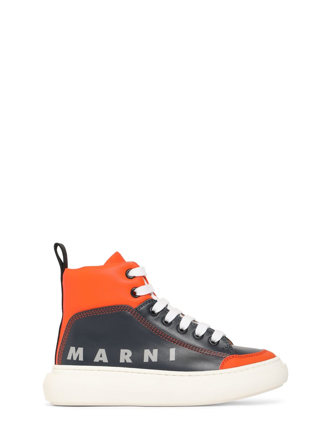 Marni Junior Kids' Logo皮革&科技织物高帮运动鞋 In Orange,black