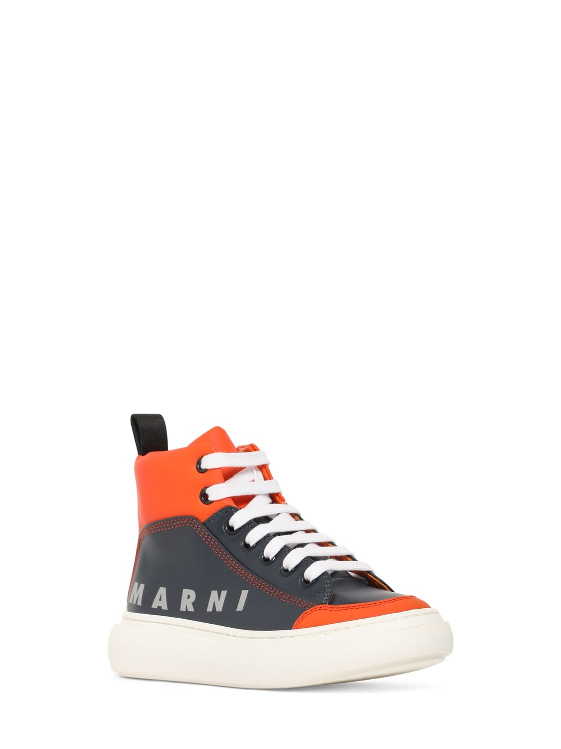 Shop Marni Junior Leather & Tech High Sneakers W/logo In Orange,black