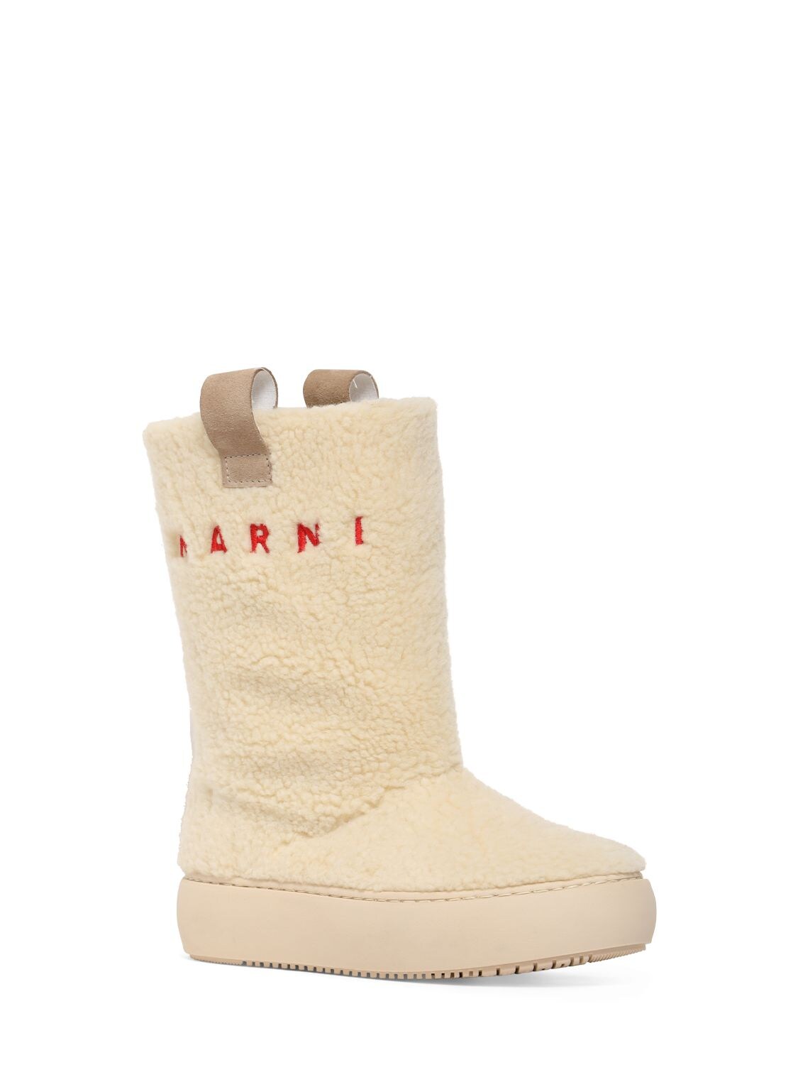 Shop Marni Junior Faux Fur Boots W/logo In Beige