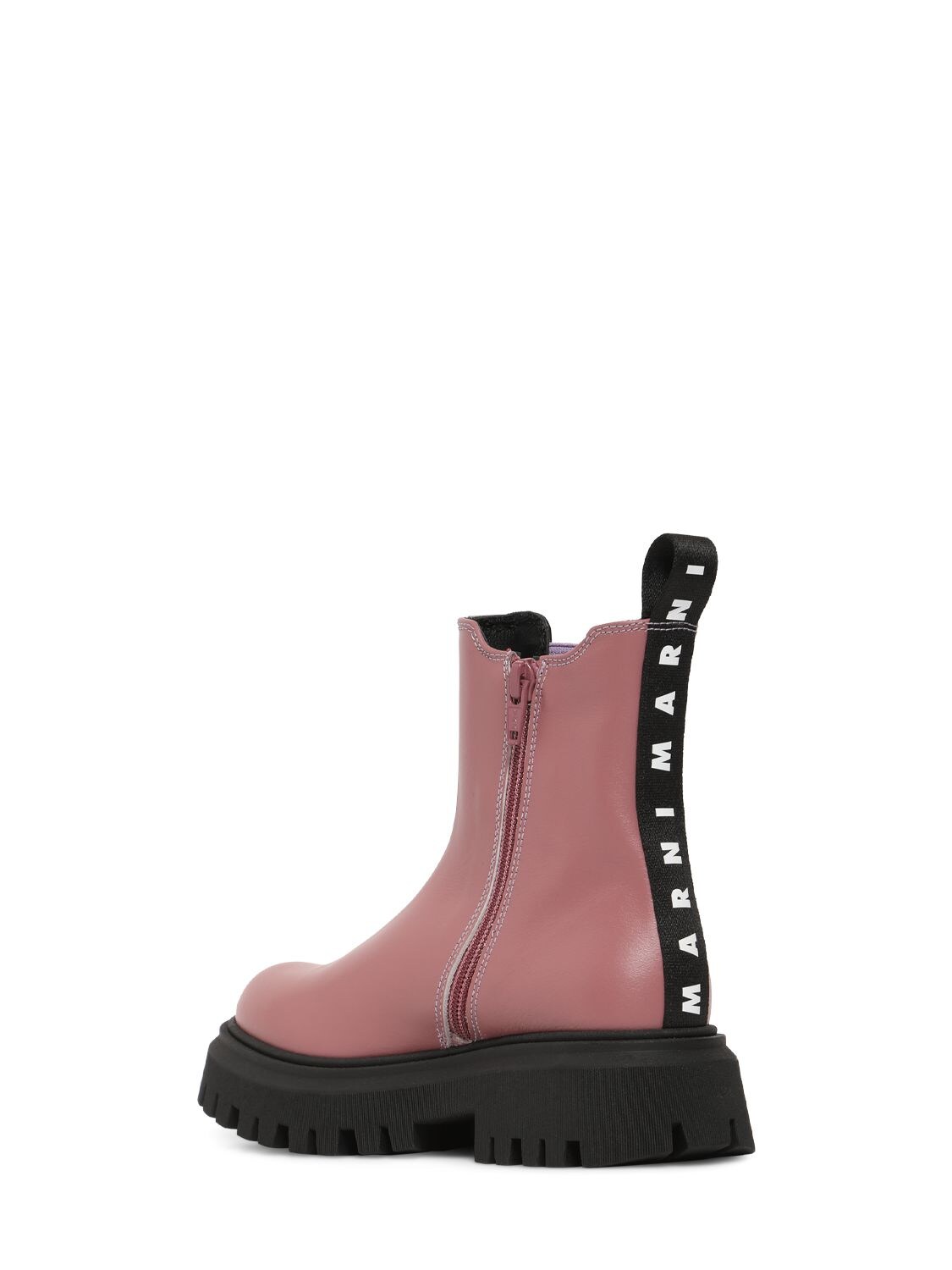 Shop Marni Junior Leather Boots W/logo In Pink