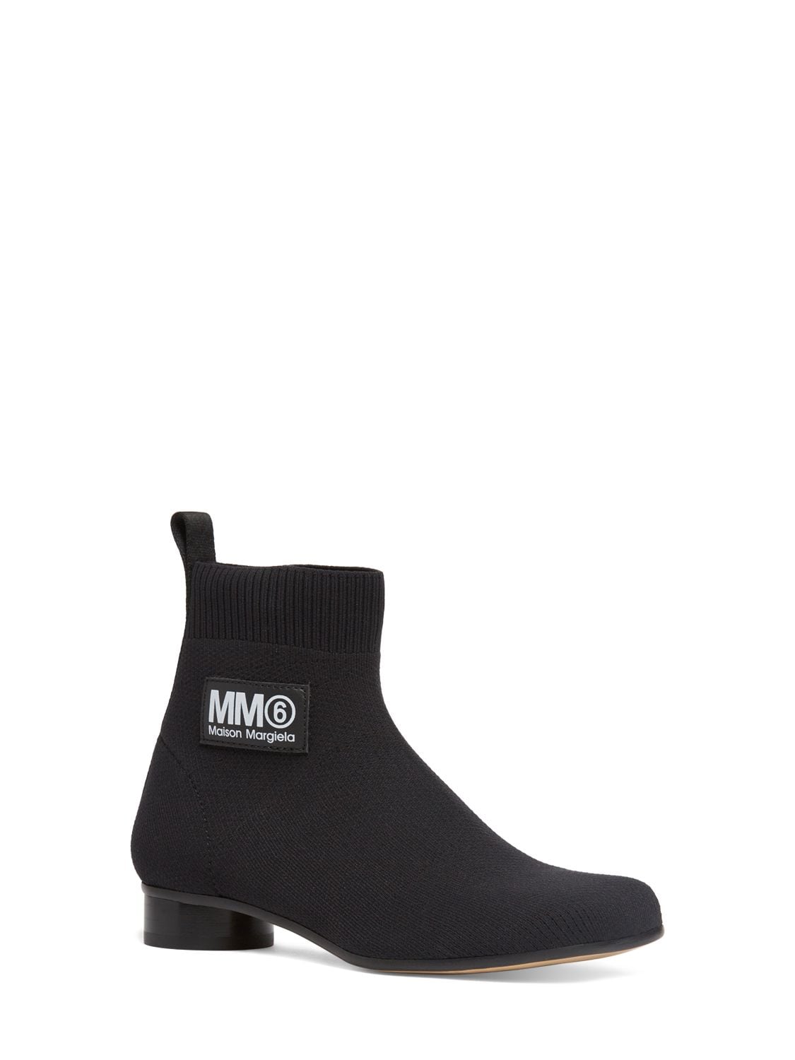 Shop Mm6 Maison Margiela Knit Ankle Boots W/logo In Black