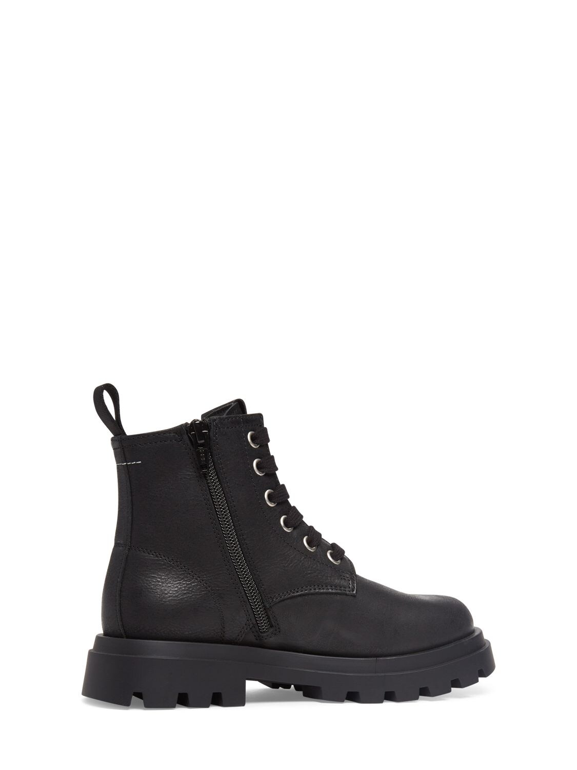Shop Mm6 Maison Margiela Leather Combat Boots W/logo In Black