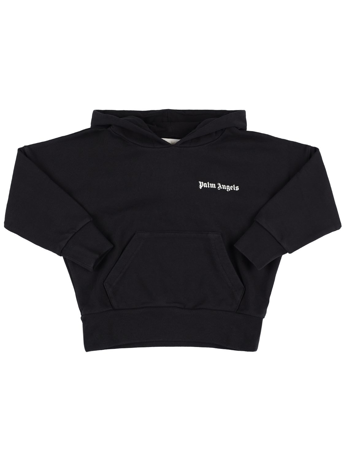 Palm Angels Kids' Classic Logo Cotton Jersey Hoodie In Black,white