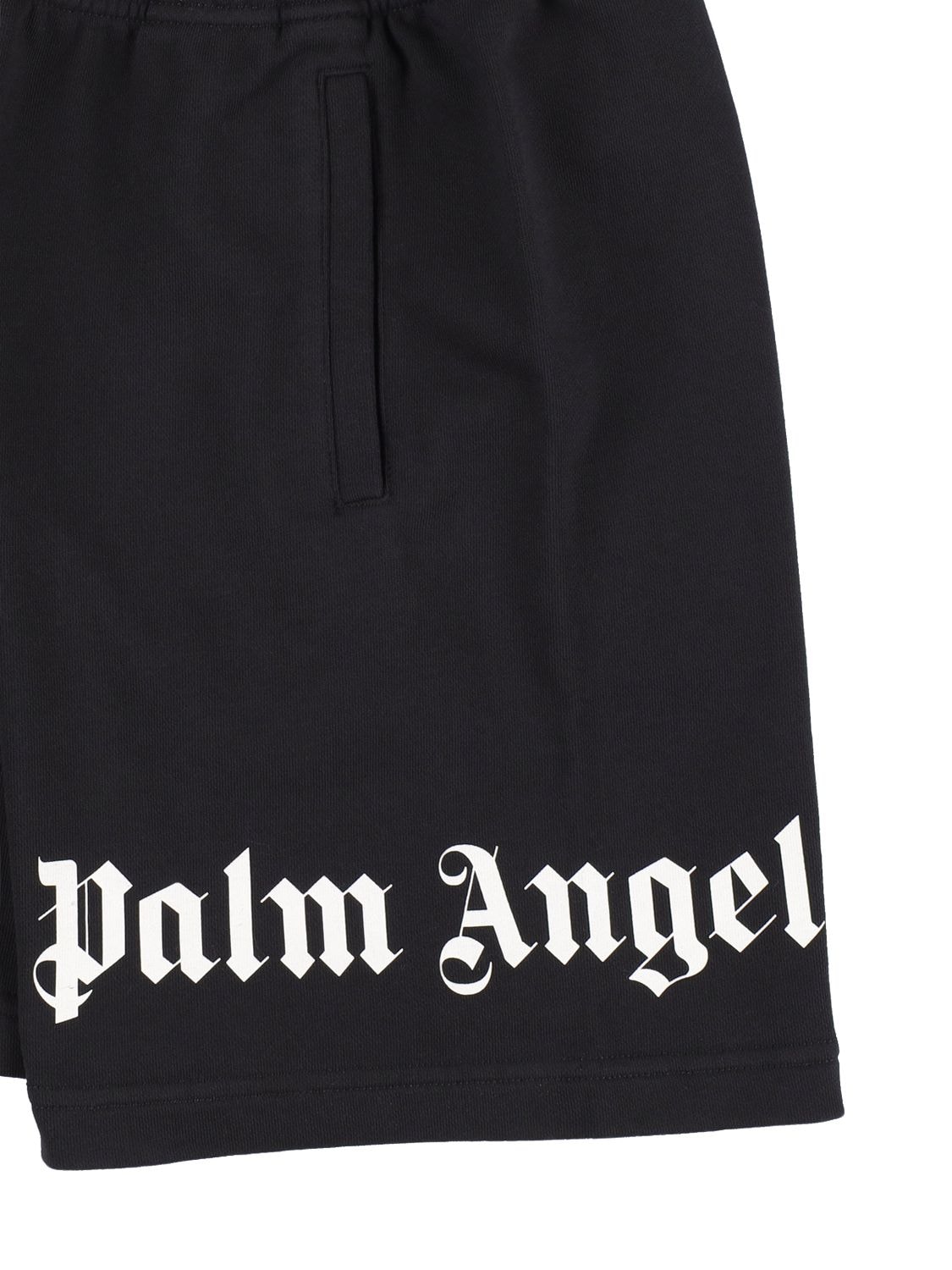 Shop Palm Angels Classic Logo Cotton Sweat Shorts In Black,white