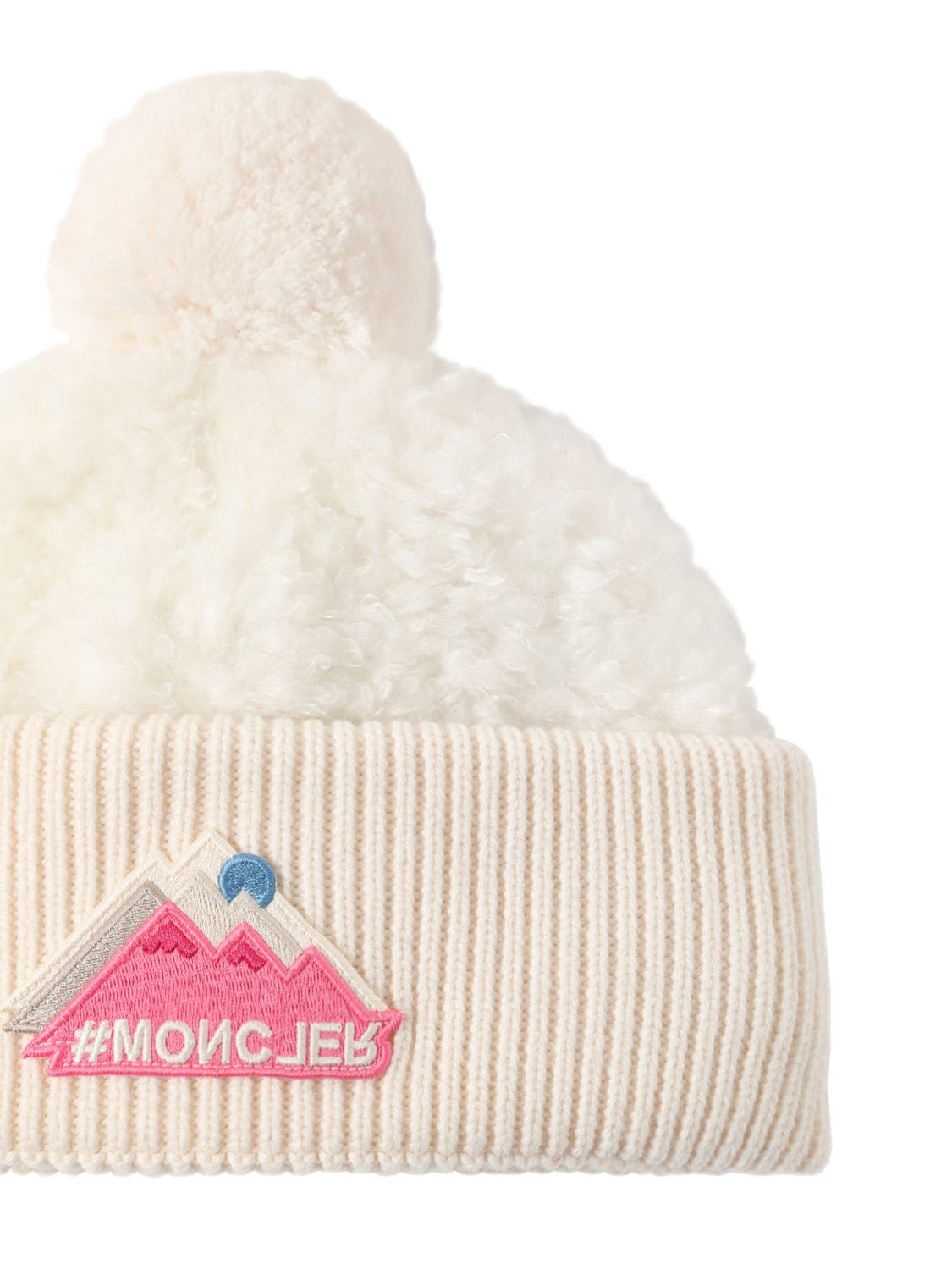 Shop Moncler Teddy Fleece & Wool Beanie In White,pink