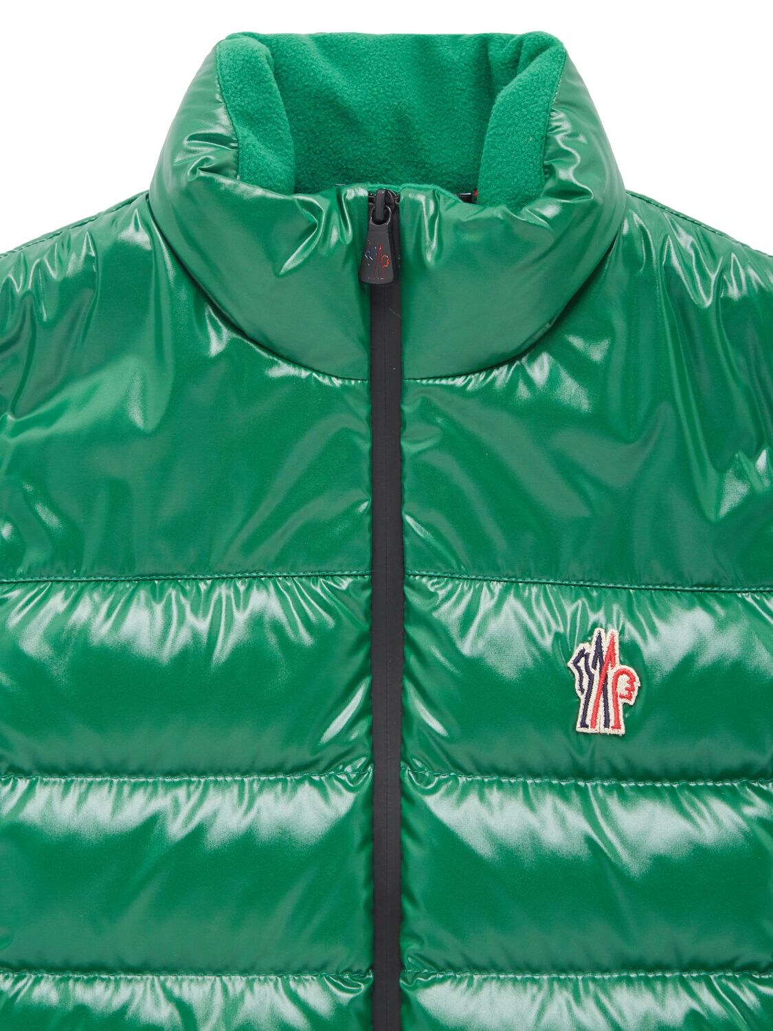 Shop Moncler Stretch Polar Fleece Down Jacket In Medium Green