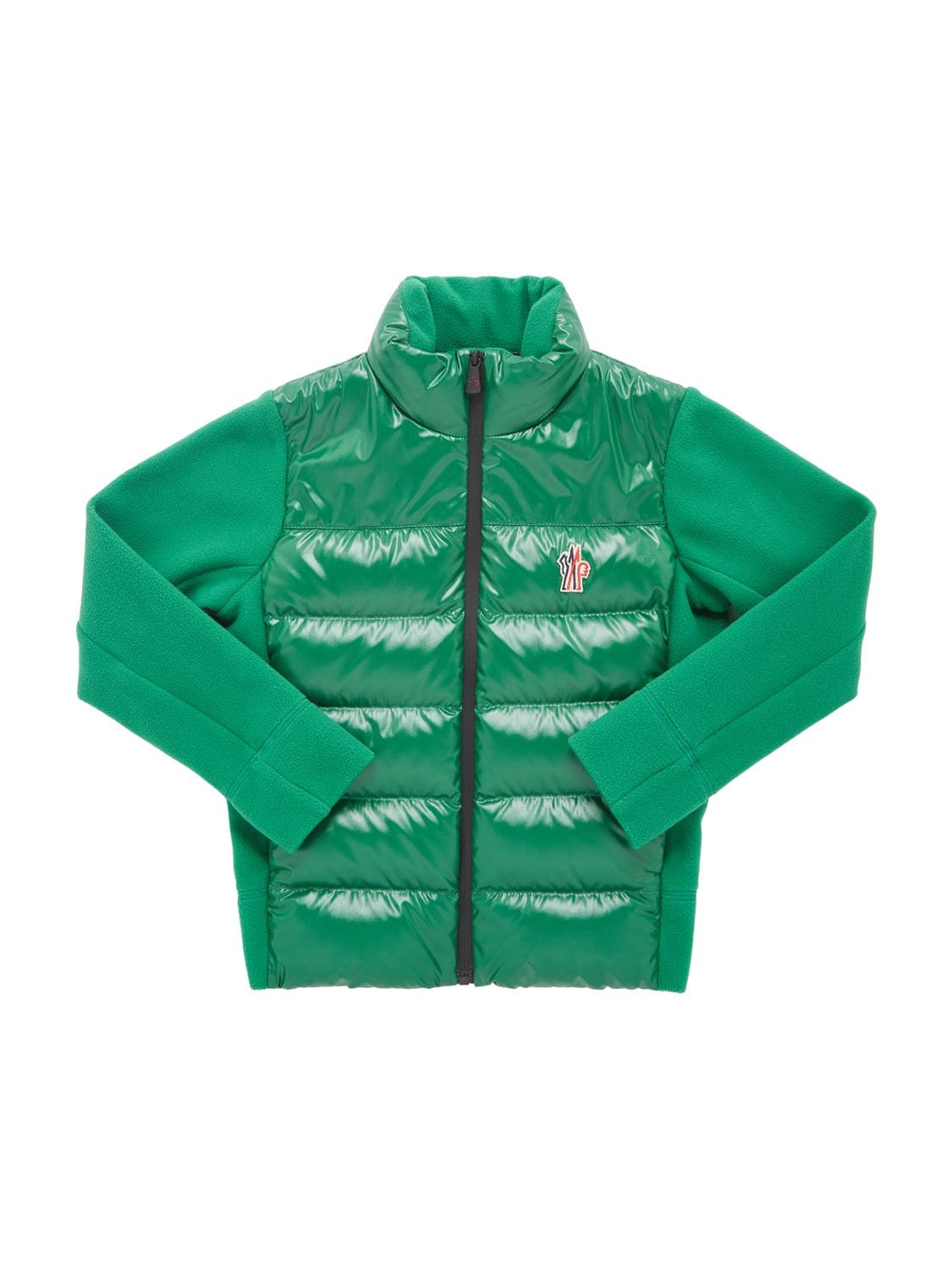 Moncler Grenoble Kids' Stretch Polar Fleece Down Jacket In Medium Green