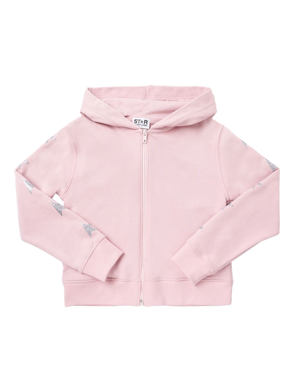 Golden Goose Kids' Logo Print Cotton Jersey Zip Hoodie In Pink